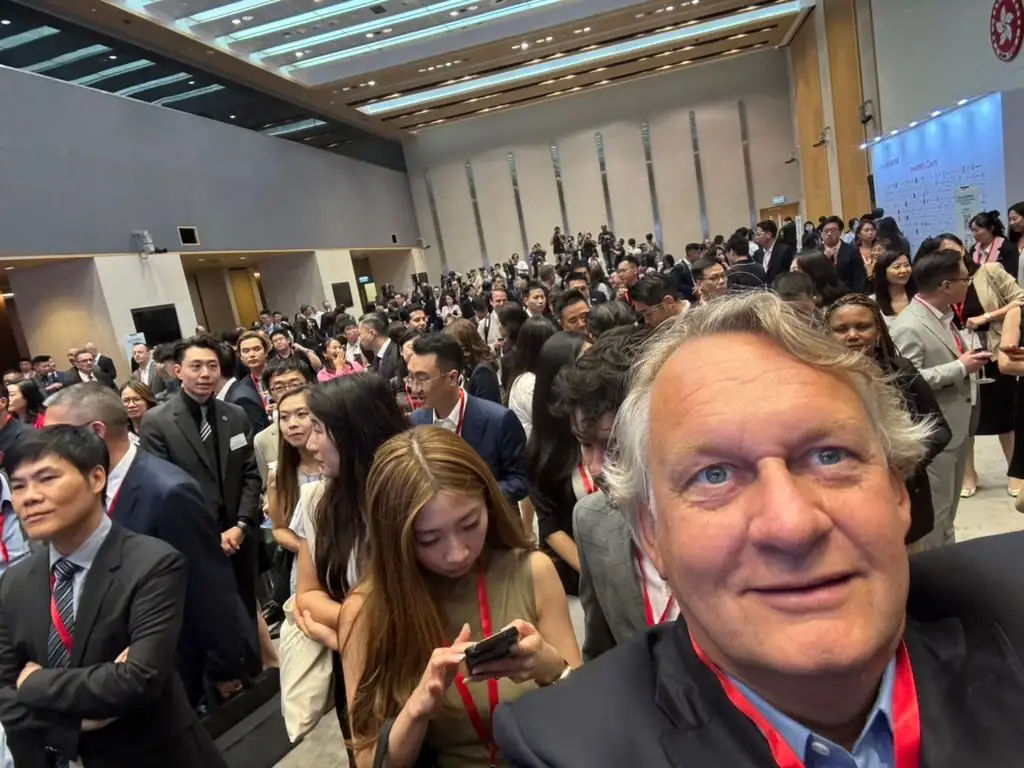 Selfie among guests in the crowded reception hall