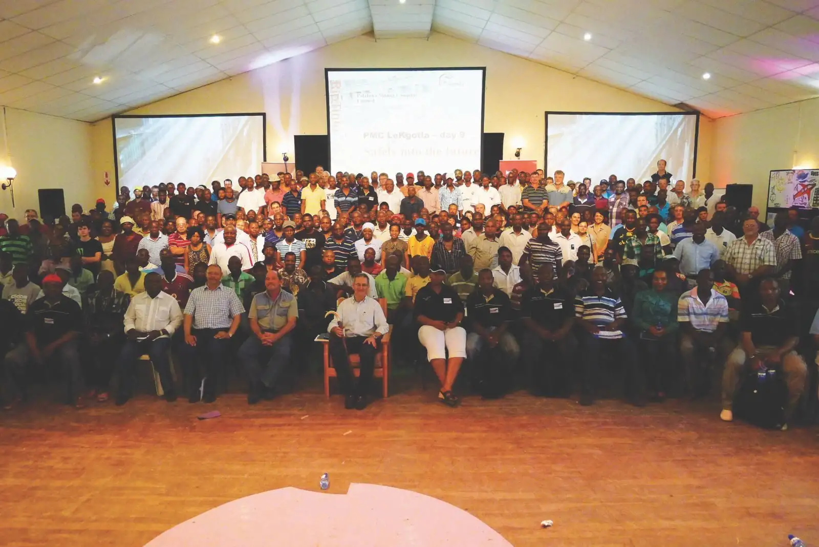 Palabora employees filling a large hall for the Kgotla