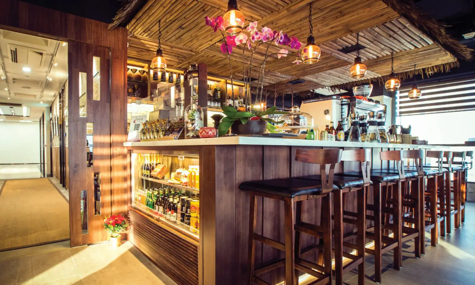 Wood-panelled bar and lounge space