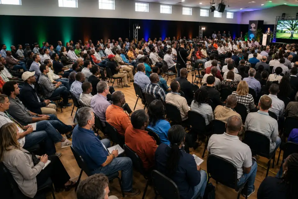 Hundreds of employees seated in a large hall during Kgotla® days